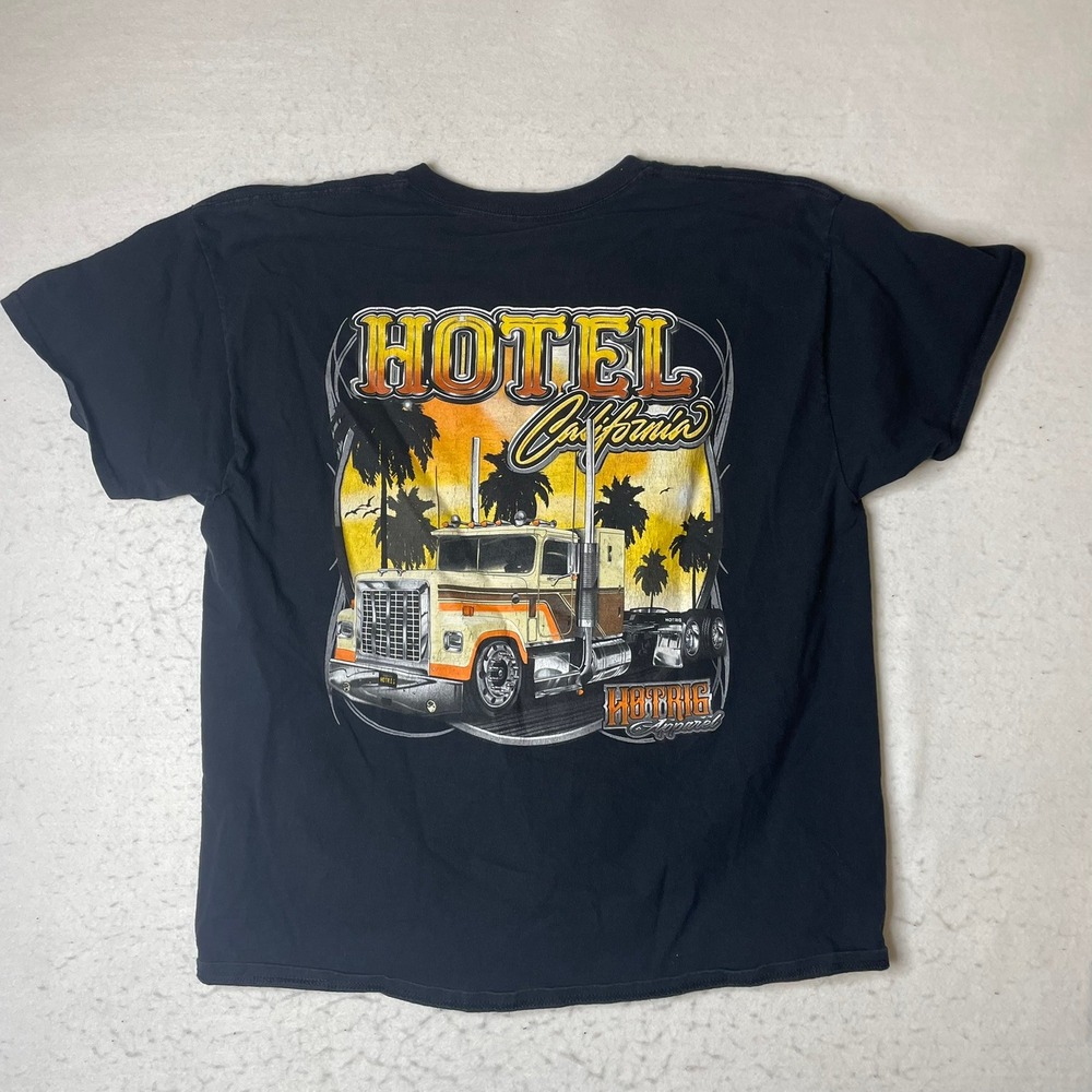 HOTRIG Apparel Black T‎ Shirt Hotel California Trucker Graphic Tee Mens XL